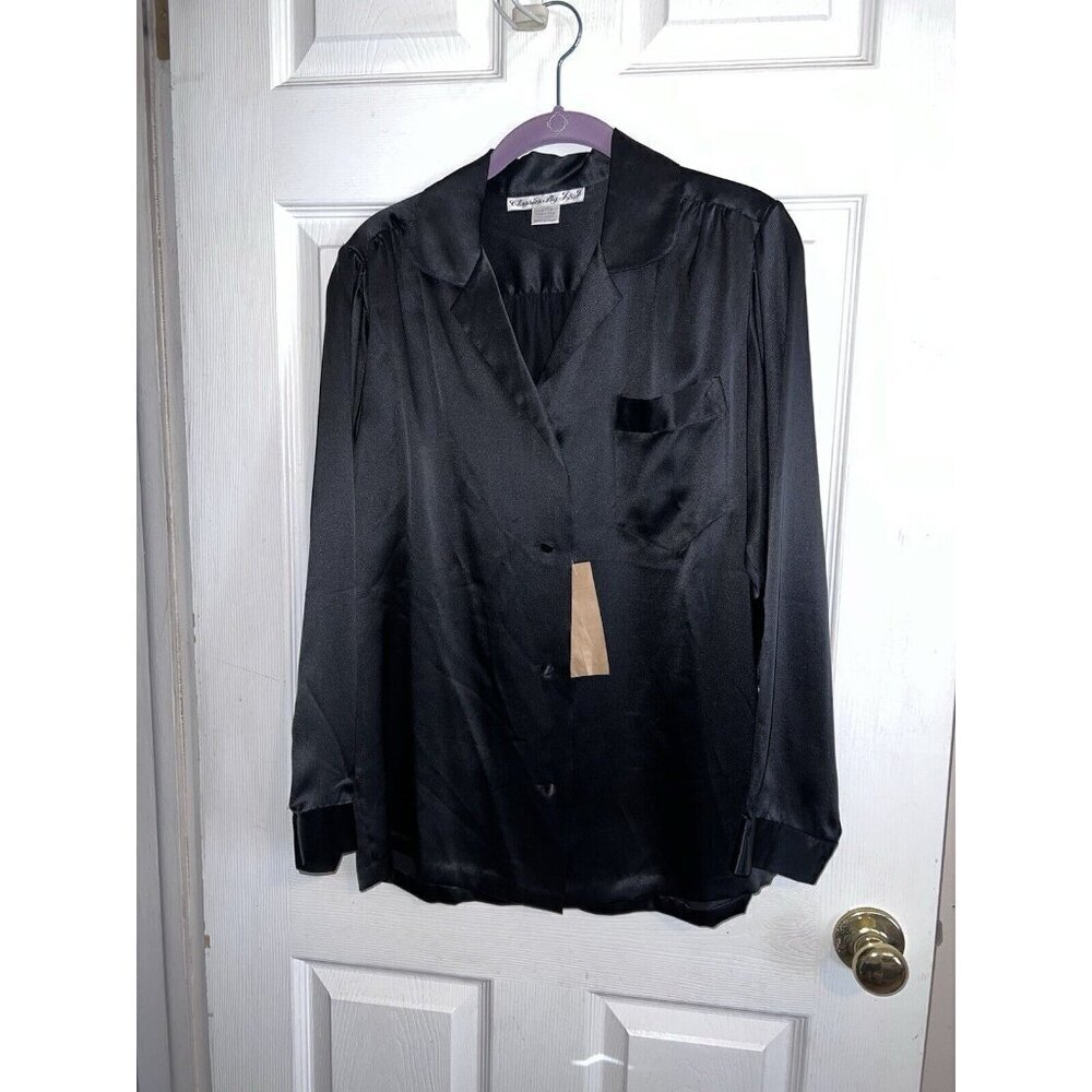 NWT Classics by J&J silk blouse Black Long Sleeve Button Down Sz S
